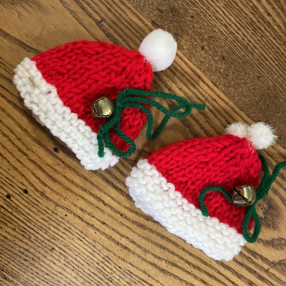 Vintage Knitted Ornament Pairs Hats With Bells